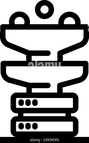 Data processing system is filtering information through multiple levels of funnels before reaching the server database Stock Vector
