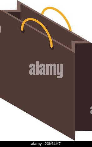 Brown shopping bag standing with yellow handles isometric view Stock Vector