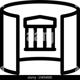 Line icon of a virtual tour showing a greek temple building Stock Vector