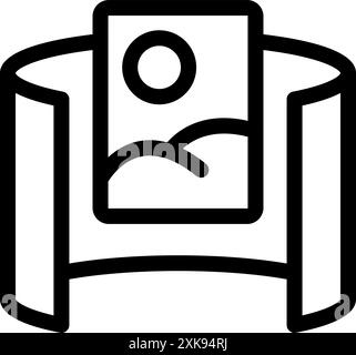 Outline icon representing an augmented reality app showing a landscape painting on a smartphone or tablet Stock Vector