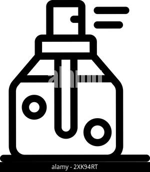Minimalist line art illustration of a perfume bottle spraying fragrance, representing beauty, elegance, and the art of perfumery Stock Vector