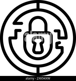 Padlock is sitting in the center of a maze symbolizing data protection and cybersecurity Stock Vector