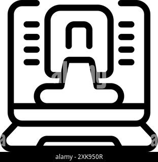 Line art icon of a person working from home on their laptop computer Stock Vector