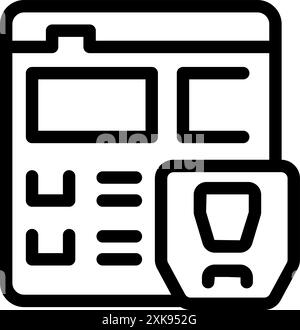 Simple line icon of a padlock superimposed over a website, representing online security and data protection Stock Vector