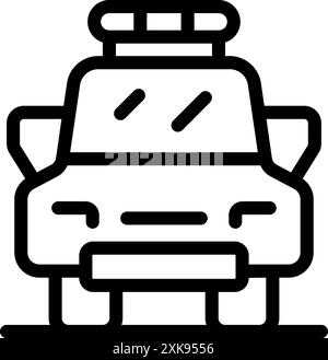 Black and white icon of a police car parked on the street, ensuring safety and security Stock Vector