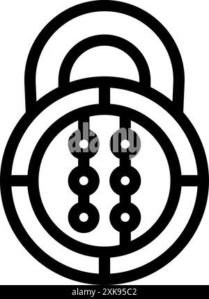 Simple black and white line art illustrating a round padlock, symbolizing security and data protection Stock Vector