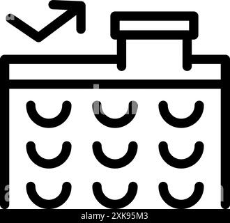 Line art icon of an airport baggage claim point with a conveyor belt carrying luggage and a bench for waiting passengers Stock Vector