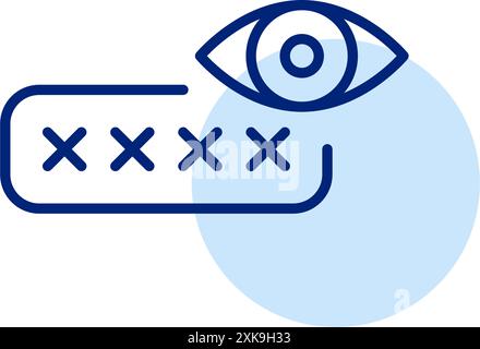 Password input box, hidden characters and eye. Turning password visibility on. Pixel perfect, editable stroke icon Stock Vector