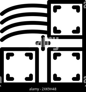 Blockchain technology icon showing blocks connecting with a plus sign Stock Vector