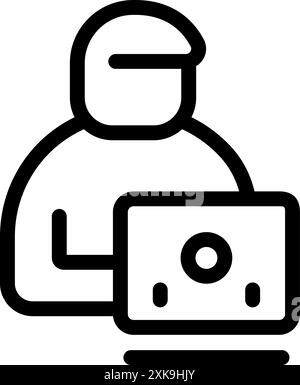 Hacker is using a laptop, engaging in cybercrime and attempting a data breach Stock Vector
