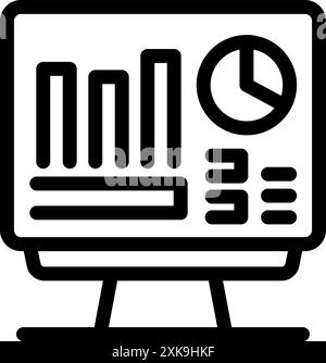 Simple, bold icon of a computer monitor displaying various business charts and graphs Stock Vector
