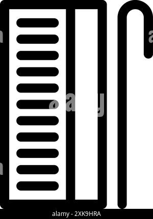 Black outline icon representing a retirement home building with a walking stick Stock Vector