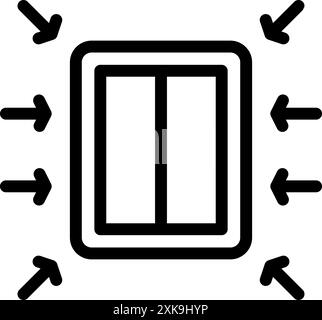 Line icon of a double window being installed with arrows pointing towards the center Stock Vector