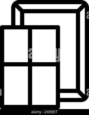 Simple black and white icon of a window and door frame being installed during new construction or renovation Stock Vector