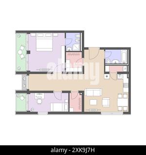 Plan of an abstract furnished apartment with two bedrooms and two loggias. Stock Vector