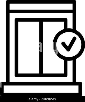 Line icon of a window with a checkmark, representing a successfully completed window installation or repair service Stock Vector