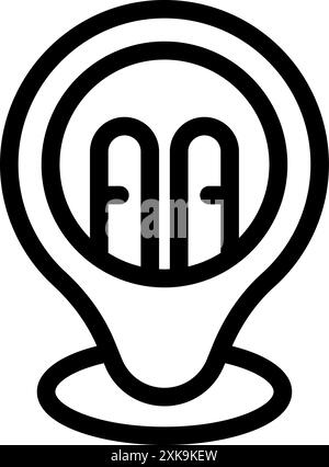 Simple black and white icon of a location pin indicating a ski resort Stock Vector
