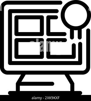 Simple icon of a computer program showing data analysis with a magnifying glass hovering over it Stock Vector