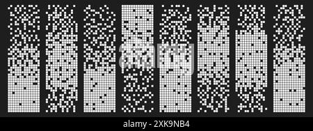 Set of black and white pixel backgrounds. Scattered dotted pattern. Vector illustration. Stock Vector