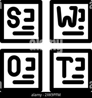 Swot analysis icon set showing strengths, weaknesses, opportunities and threats, for business evaluation Stock Vector