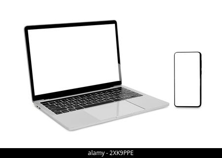 Modern technology gadgets kit, responsive design presentation templates. Mockup Composed of laptop, smartphone isolated on white background,  copy spa Stock Photo