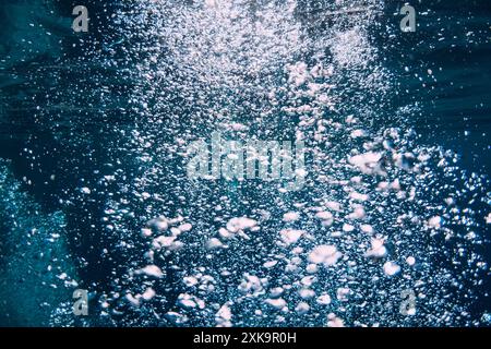 A lot of air bubbles in transparent ocean. Water textures Stock Photo