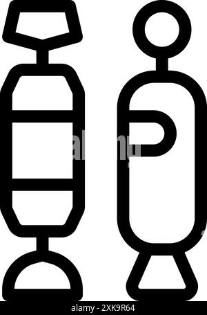 Line art icon of two candy pieces wrapped in foil, showing different shapes and packaging styles Stock Vector