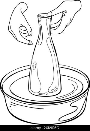 vase on pottery wheel doodle icon hand drawn illustration Stock Vector ...