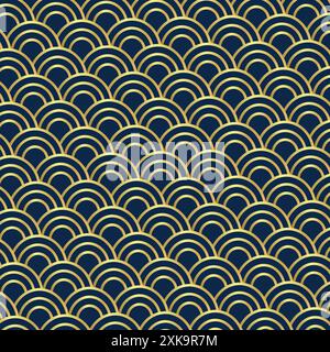 Gold gradient semicircular pattern, vector. Navy blue background design style. Chinese, Japanese, Korean pattern. Moon and Mid Autumn festival. Stock Vector