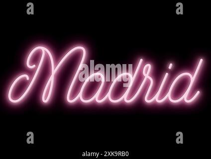 Madrid - city name - tubular neon writing - pink color - black background transformable into other colors or transparent - vector graphics Stock Vector