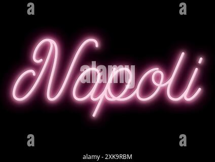 Napoli - city name - tubular neon writing - pink color - black background transformable into other colors or transparent - vector graphics Stock Vector