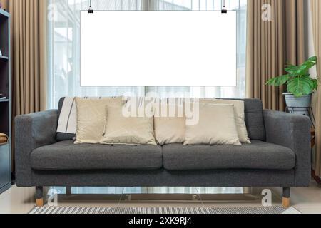 Mock up poster frame in modern interior. Mockup frame in cozy coastal style home interior, 3d render Stock Photo