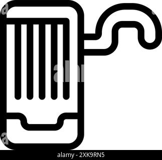 Simple black and white icon of a smartphone with a barcode displayed on the screen and a hook for hanging on a wall Stock Vector