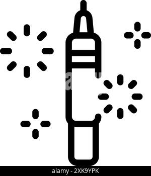 Fireworks with sparks, black and white linear vector illustration. For ...