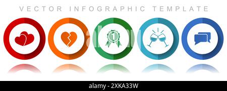Love vector icon collection, miscellaneous icons such as heart, badge, toast and chat, flat design infographic template in eps 10 Stock Vector