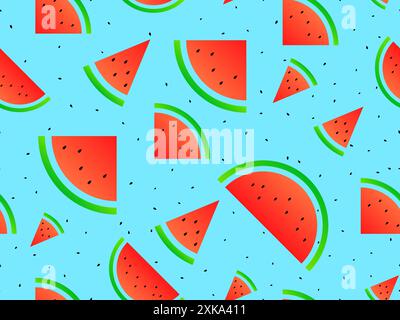 Watermelon seamless pattern. Triangular slices of watermelon. Sliced watermelon slices, tropical summer background. Design for wallpapers, wrappers, c Stock Vector