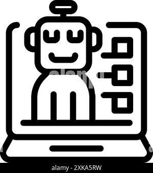 Friendly robot is being displayed on a laptop screen with data charts, representing artificial intelligence in technology Stock Vector
