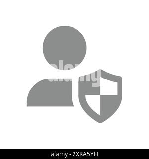 User account protected and secured. Avatar and shield vector icon. Stock Vector