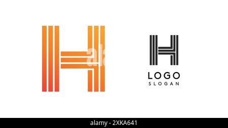 Modern H letter monogram logo. Abstract design with linear, geometric lines, orange and black gradient. For corporate branding, business identity Stock Vector