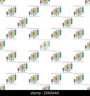 Bitcoin Trading vector Candlestick Charts concept colored seamless pattern Stock Vector