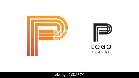 Modern letter P monogram logo in gradient orange and black white versions. Sleek, geometric design for corporate branding, business identity, startups Stock Vector
