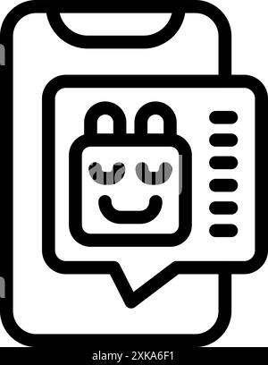 Line icon of a chatbot on a mobile shopping app, providing helpful advice and personalized recommendations to enhance the customer experience Stock Vector