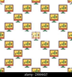Candlestick charts on Computer Screen vector concept colored seamless pattern Stock Vector