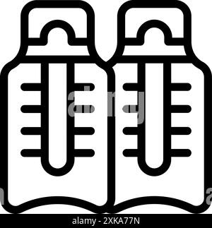 Line drawing of two oxygen cylinders for diving showing pressure gauge Stock Vector