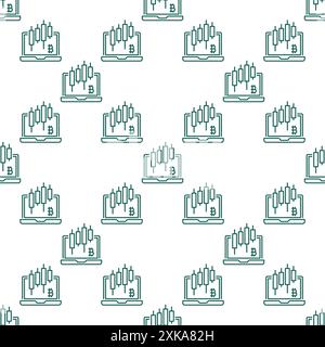 Laptop with Candlestick charts vector concept linear seamless pattern Stock Vector