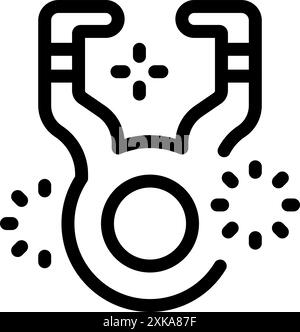 Slingshot aiming at target surrounded by explosions, simple gaming icon Stock Vector