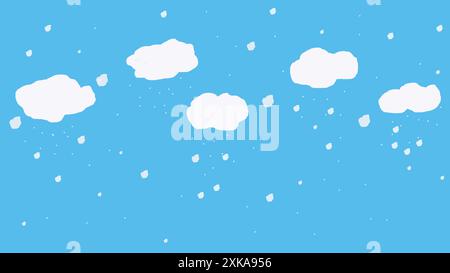 minimalist illustration of a bright blue sky featuring scattered white clouds, creating a serene and simple aesthetic. Naive style Stock Photo