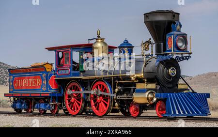 Central Pacific steam engine Jupiter operating at Golden Spike National Historical Park in Utah. Stock Photo