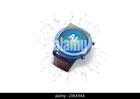 AI artificial intelligence technology in smartwatch on white background , AI artificial intelligence technology concept Stock Photo