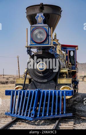 Central Pacific steam engine Jupiter operating at Golden Spike National Historical Park in Utah. Stock Photo